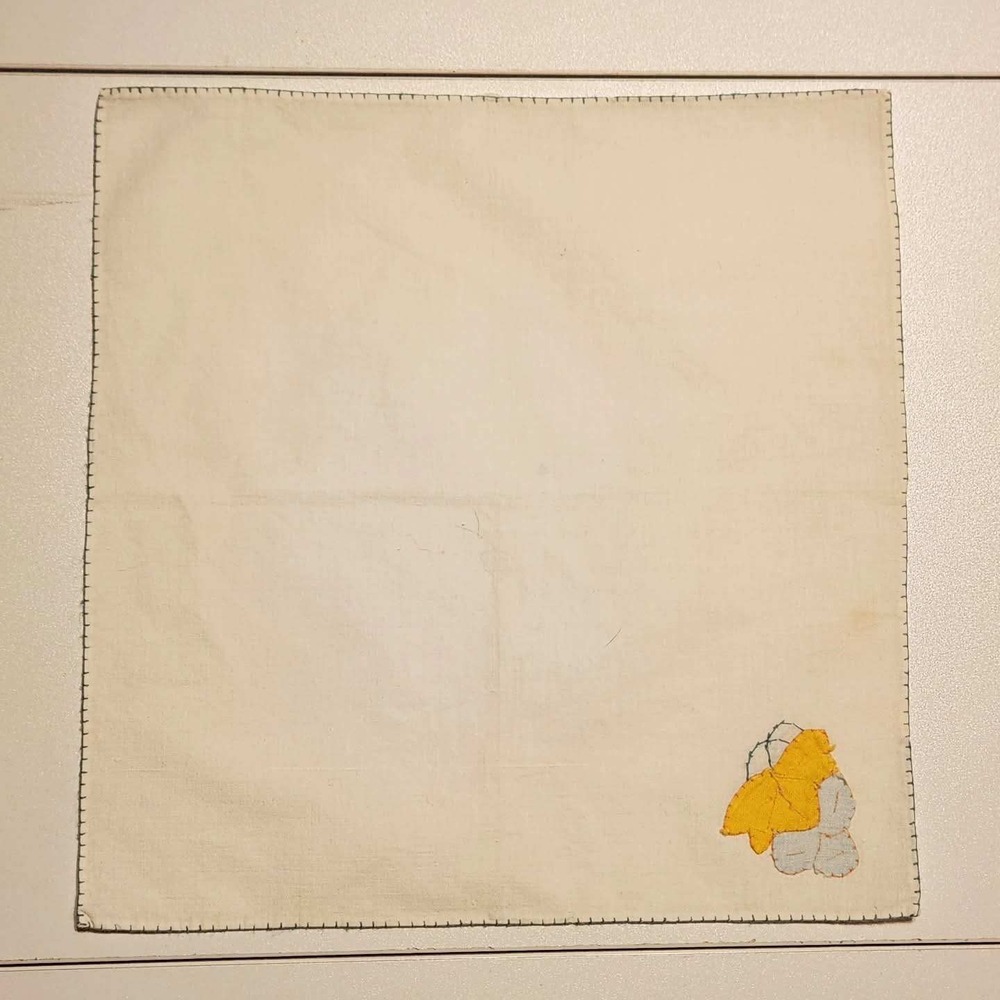 Vintage 1950s Cotton Handkerchief with Embroidery